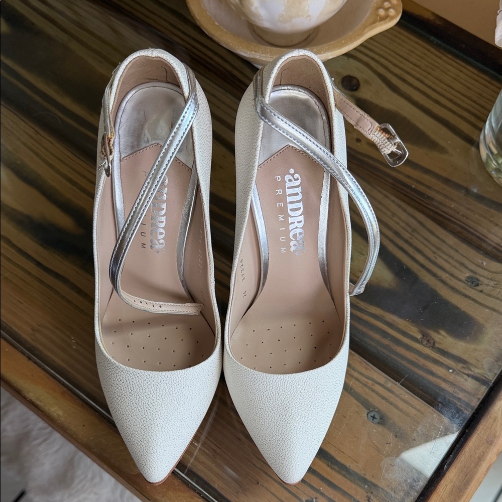 ANDREA FENZI Elegant Cream and Silver Heels